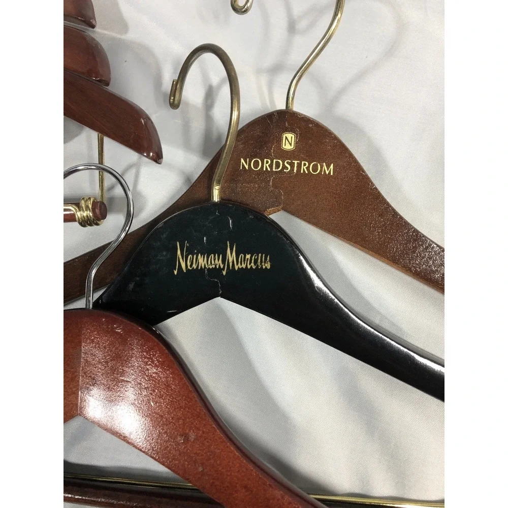 Macy's(3), Nordstrom(1) & Neiman Marcus(1) & 1 unbranded Wooden Hangers Lot of 6